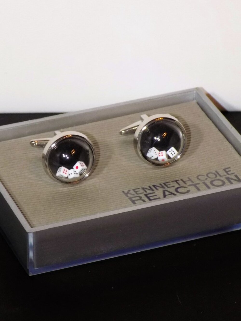 Vintage Kenneth Cole Reaction Novelty Cufflinks Mini Floating Dice in Globes